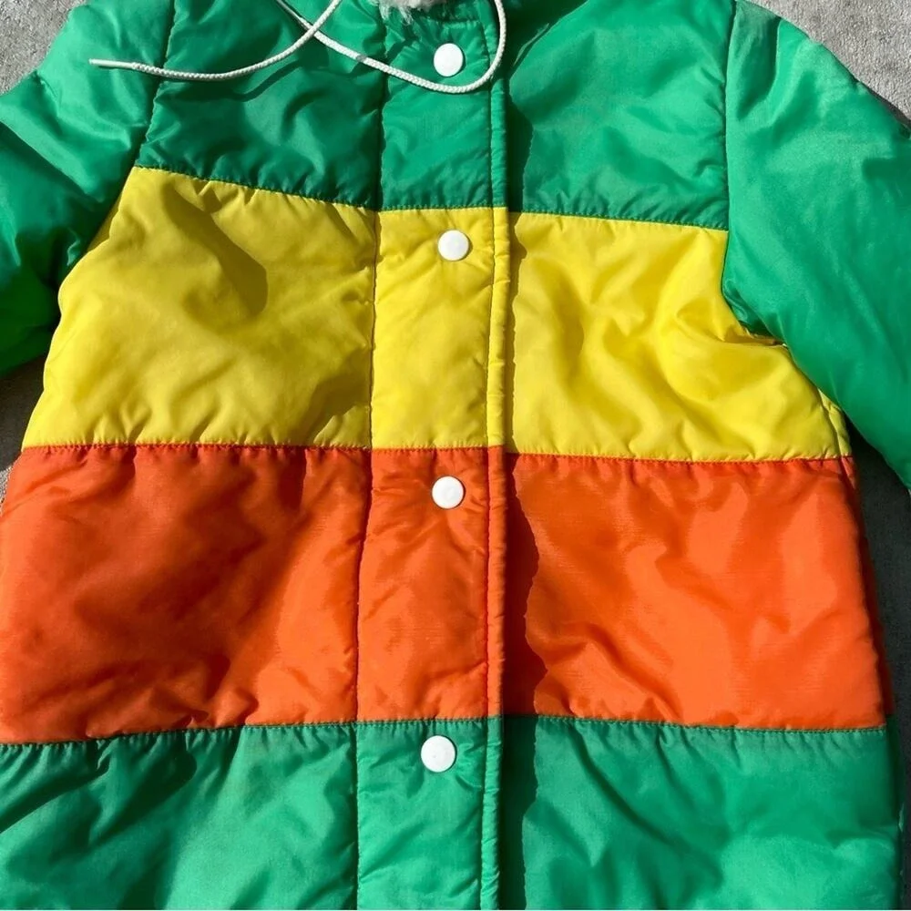 Vintage Kids Jacket Coat Unisex Montgomery Ward Green Yellow 80s